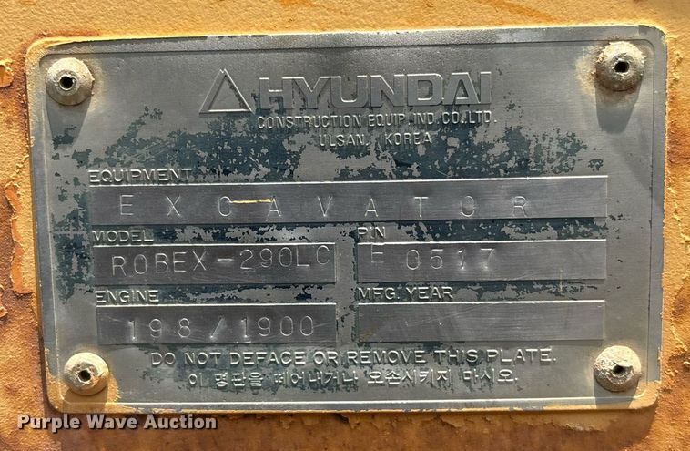 image for item EC3728 1992 Hyundai R290LC excavator