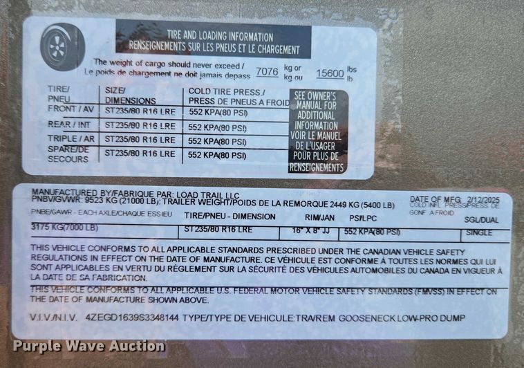 image for item EC4311 2025 Load Trail dump trailer