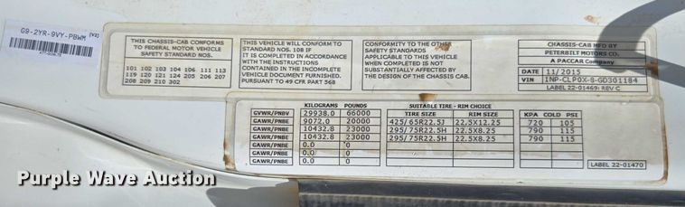 image for item ED2106 2016 Peterbilt 567 dump truck