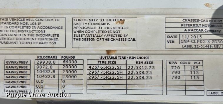 image for item ED2106 2016 Peterbilt 567 dump truck