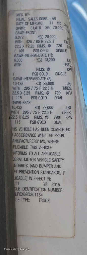 image for item ED2106 2016 Peterbilt 567 dump truck