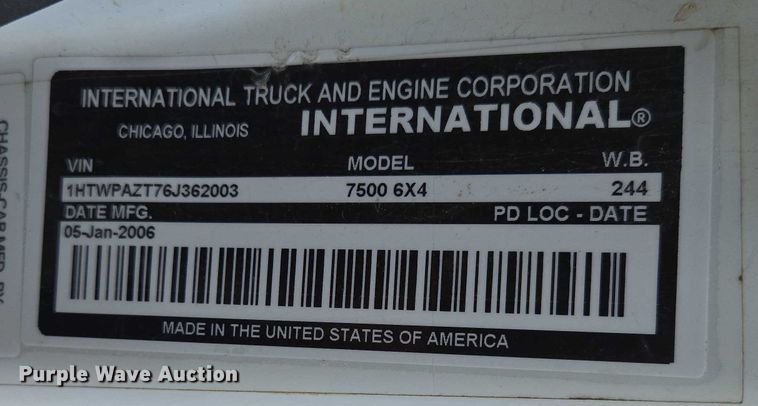 image for item ED2119 2006 International 7500 sewer jetter truck