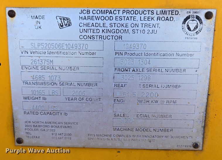 image for item ED2127 2007 JCB 520 telehandler