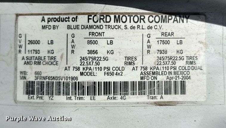 image for item ED4259 2005 Ford F650 utility / service truck