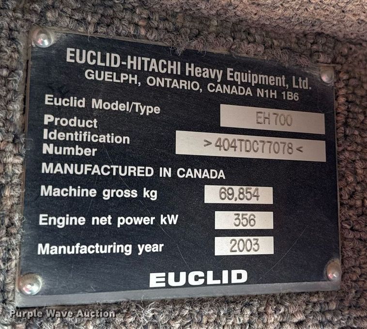 image for item ED4269 2003 Euclid EH700 haul truck