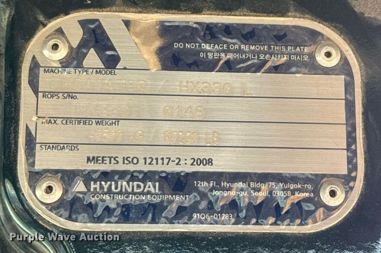 image for item ED5756 2017 Hyundai HX330L excavator