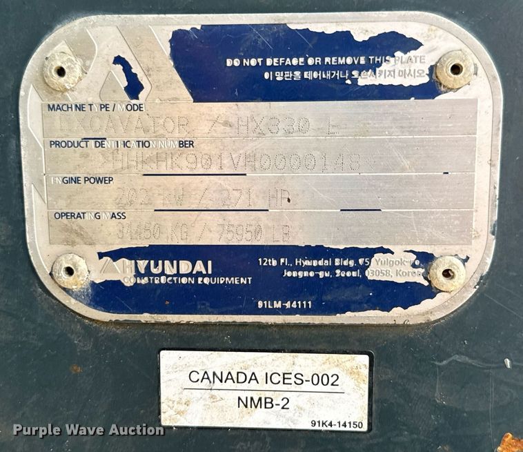 image for item ED5756 2017 Hyundai HX330L excavator