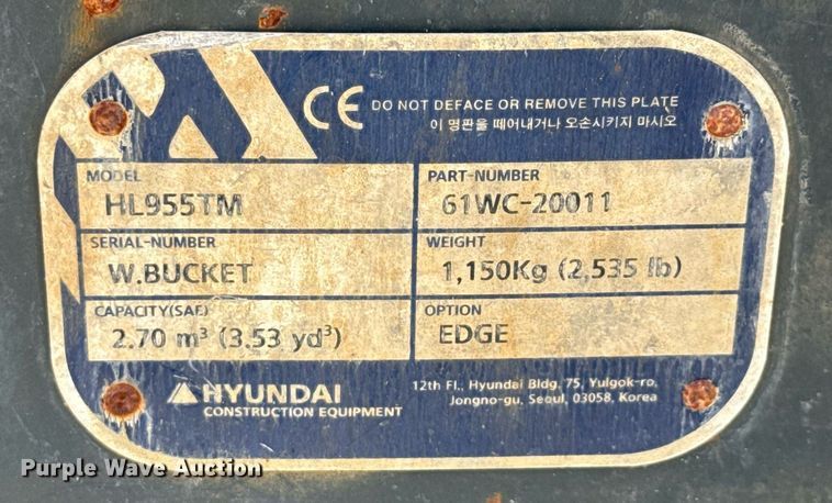 image for item ED5757 2019 Hyundai HL955TM wheel loader