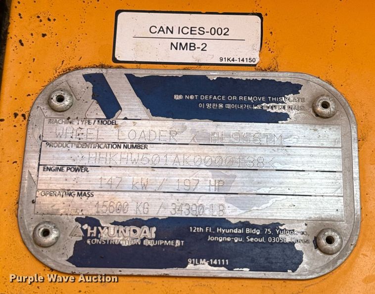 image for item ED5757 2019 Hyundai HL955TM wheel loader