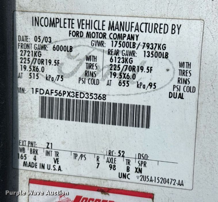 image for item ED5769 2003 Ford F550 Super Duty XL bucket truck