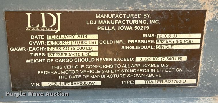 image for item ED5783 2014 LDJ Manufacturing Inc ADT750-D fuel trailer