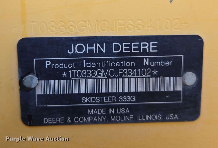 image for item EE0061 2018 John Deere 333G tracked skid steer loader