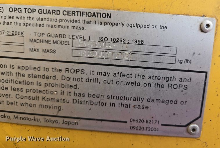 image for item EF1599 2016 Komatsu PC360LC-11 excavator