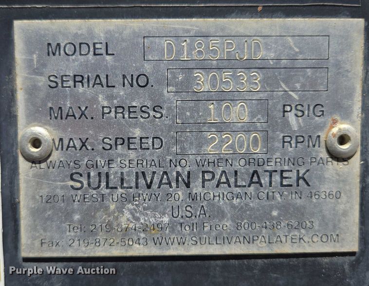 image for item EF1625 Sullivan Palatek D185PJD air compressor