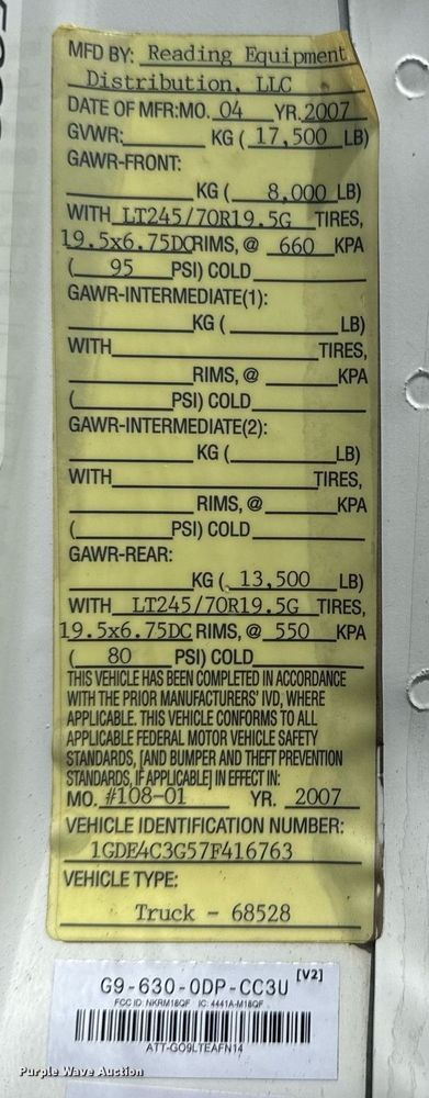 image for item EG5929 2007 GMC C4500 dump truck