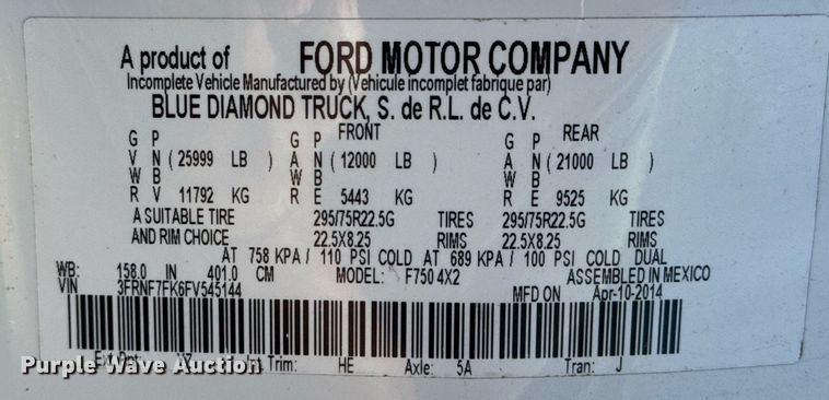 image for item EG5937 2015 Ford F750 Super Duty cable placer bucket truck