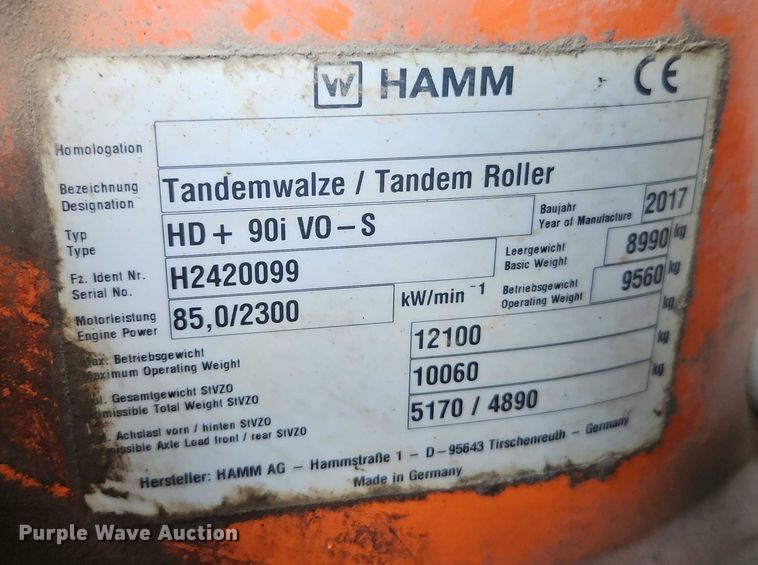 image for item EJ0133 2017 Hamm HD+ 90i VO-S double drum vibratory roller