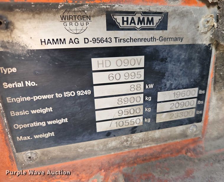 image for item EJ0136 2004 Hamm HD90 double drum vibratory roller