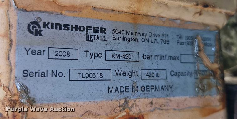 image for item EJ0139 2008 Kinshofer KM-420 crane forks