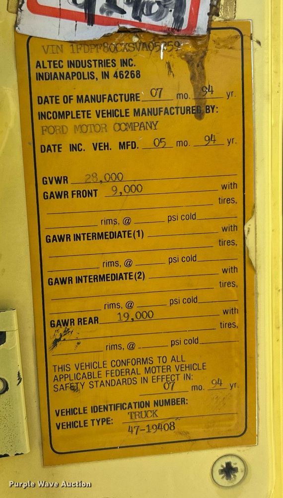 image for item EK8264 1995 Ford F800 reel truck
