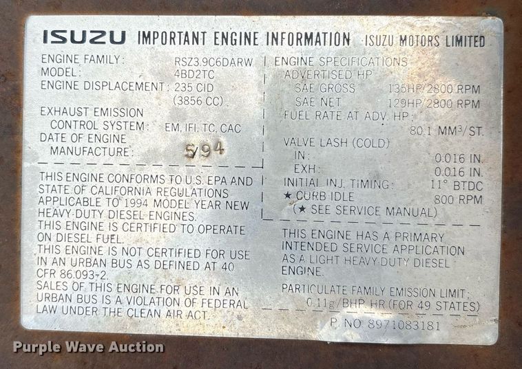 image for item EL2150 1995 Isuzu NPR vacuum truck