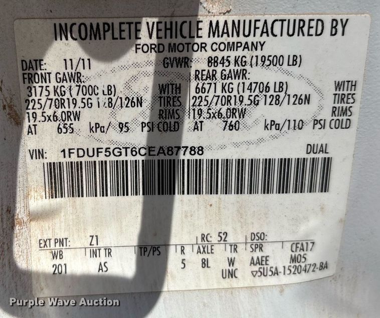 image for item EL2152 2012 Ford F550 Super Duty XL box truck