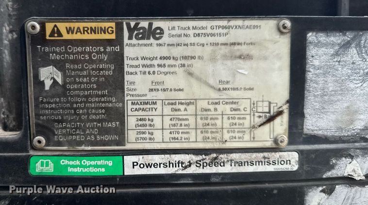 image for item EM2105 2016 Yale Veracitor 60VX forklift