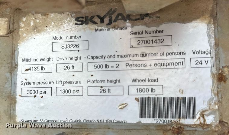 image for item EN3767 2007 SkyJack SJIII 3226 scissor lift