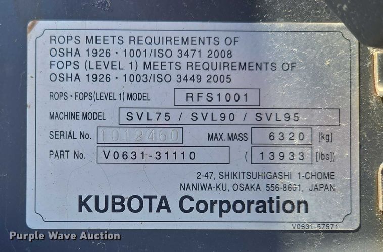 image for item EN3892 Kubota SVL 75-2 tracked skid steer loader