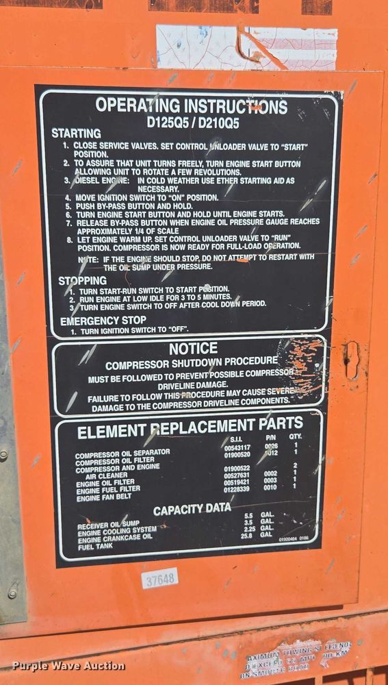 image for item EN3900 Sullivan D185QJD5 air compressor