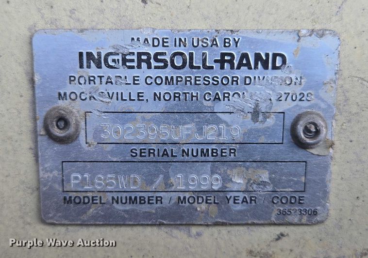 image for item EN3901 1999 Ingersoll Rand P185WD air compressor