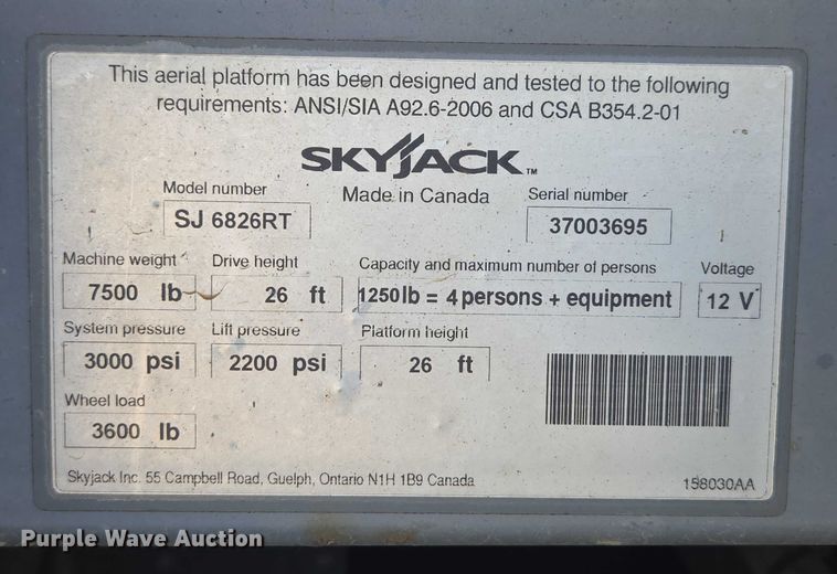 image for item EN3908 2013 Skyjack SJ6826 RT scissor lift