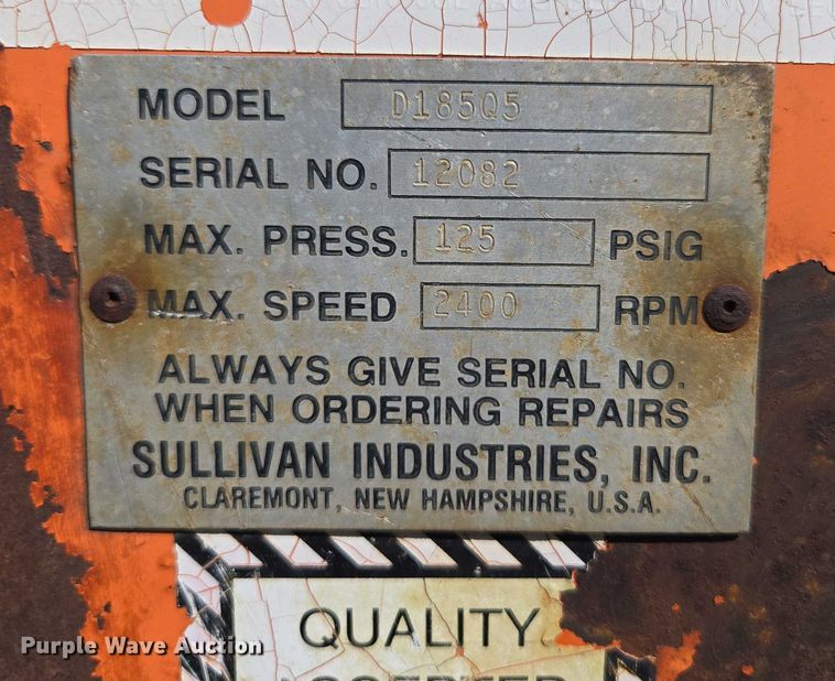 image for item EN3914 Sullivan D185Q5 air compressor