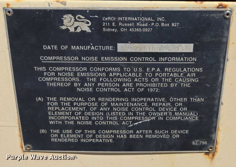 image for item EN3915 1993 LeROI International air compressor
