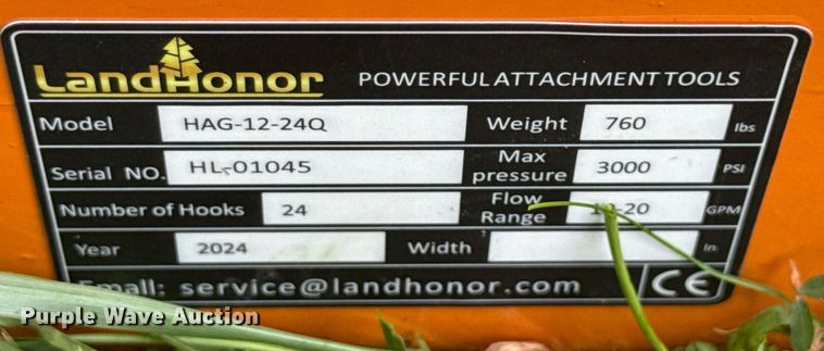 image for item EN3939 2024 Land Honor HAG-12-24Q skid steer bale accumulator grapple