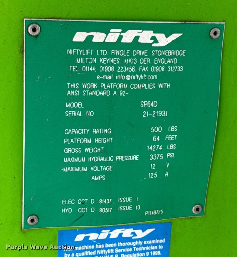 image for item EN4569 Nifty SP64D boom lift