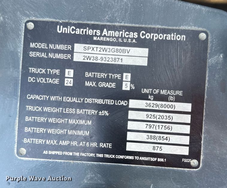 image for item EN4571 UniCarriers SPXT2W3G80BV pallet jack