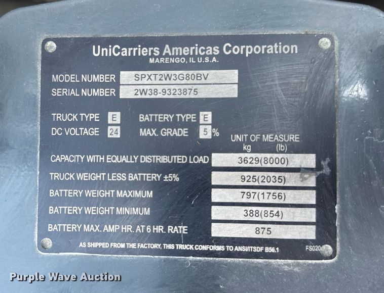 image for item EN4572 UniCarriers SPXT2W3G80BV pallet jack