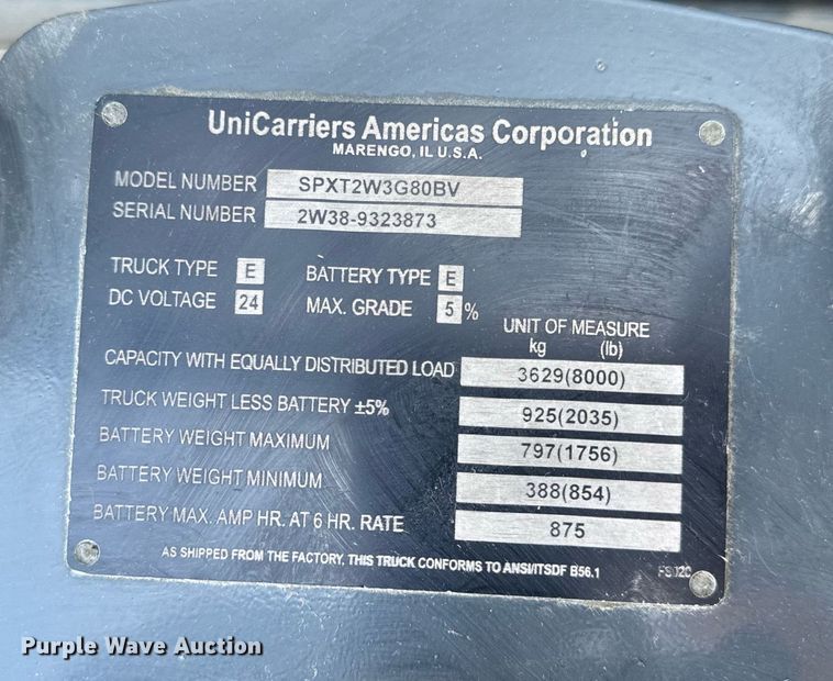 image for item EN4573 UniCarriers SPXT2W3G80BV pallet jack
