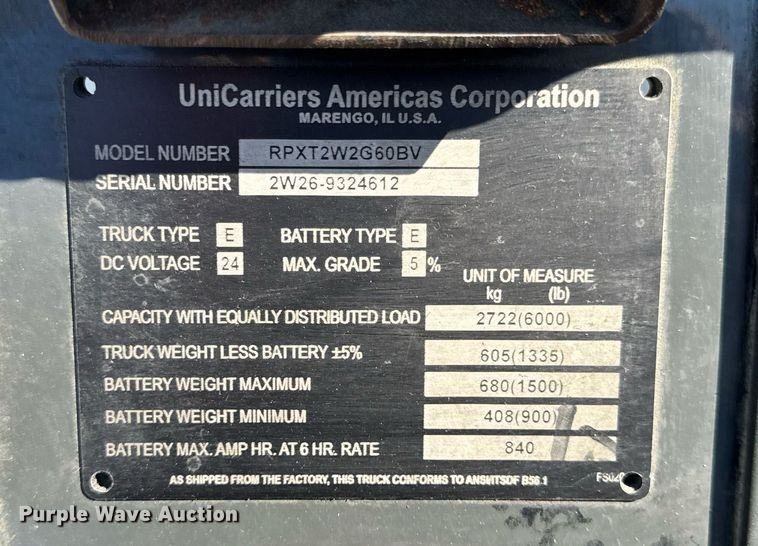 image for item EN4575 UniCarriers RPCT2W2G60BV pallet jack