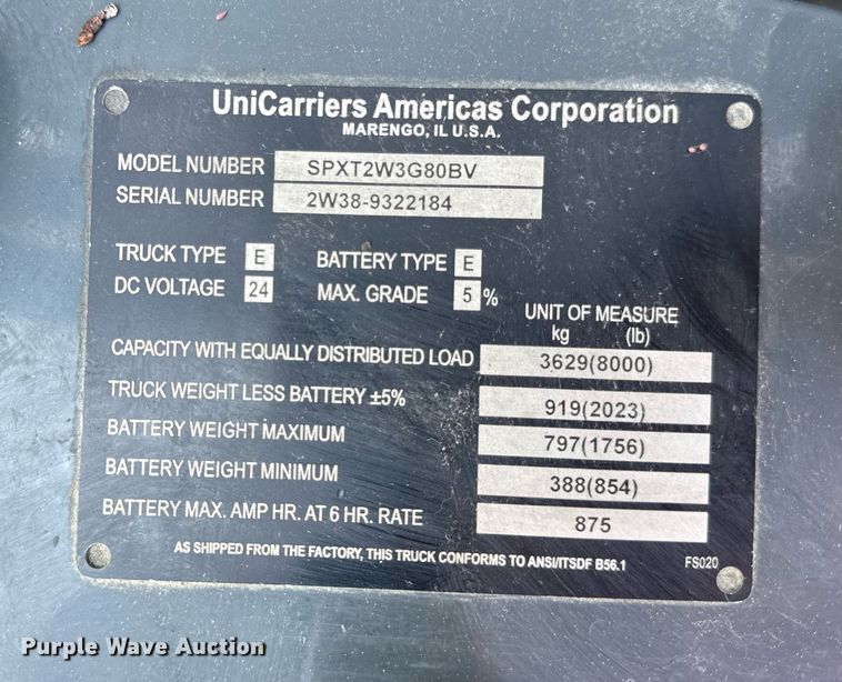 image for item EN4576 UniCarriers SPXT2W3G80BV pallet jack