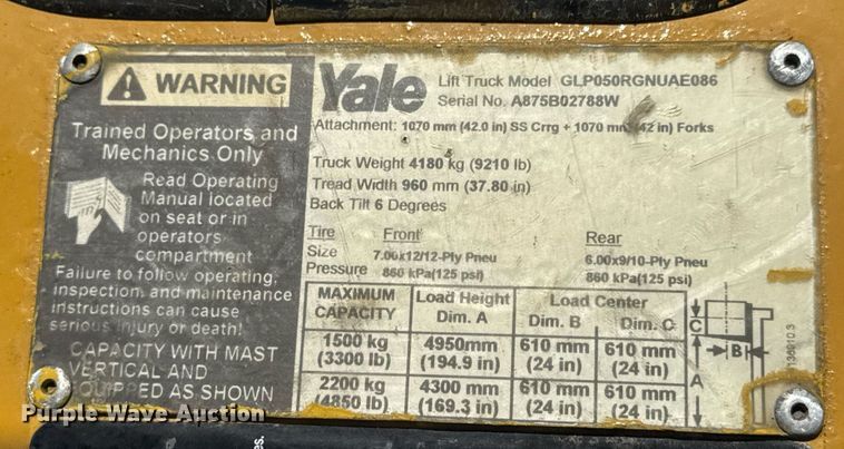 image for item EN4578 2022 Yale GLP050RGNUAE086 forklift