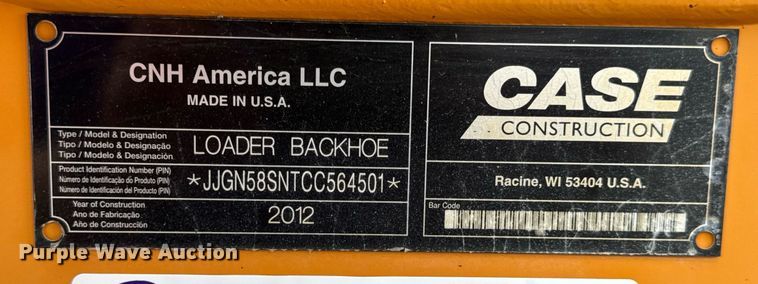 image for item EN4591 2012 Case 580 Super N backhoe