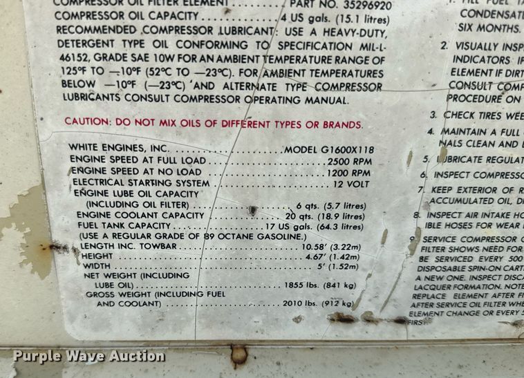 image for item EN4607 Ingersoll-Rand P-100-W-W air compressor