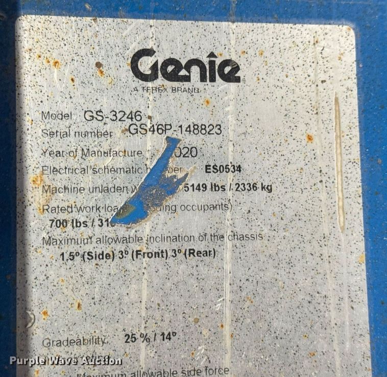 image for item EN4616 2020 Genie GS-3246 scissor lift
