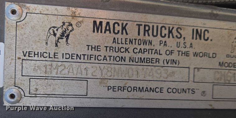 image for item EN8237 1992 Mack CH613 inversion boiler truck
