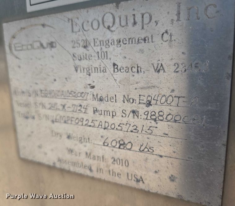 image for item EN8241 2010 EcoQuip EQ400T-A vapor abrasive blast system trailer