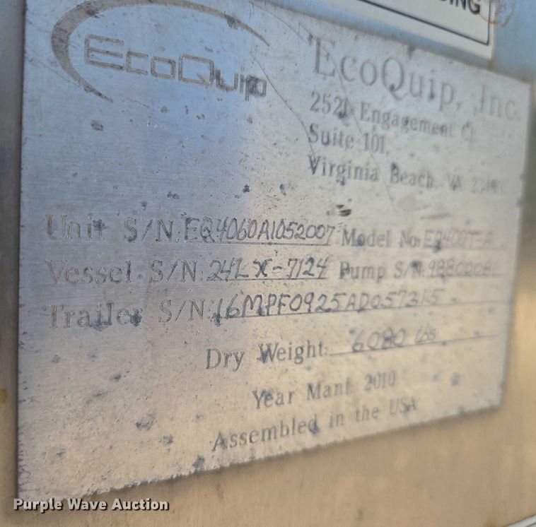 image for item EN8241 2010 EcoQuip EQ400T-A vapor abrasive blast system trailer