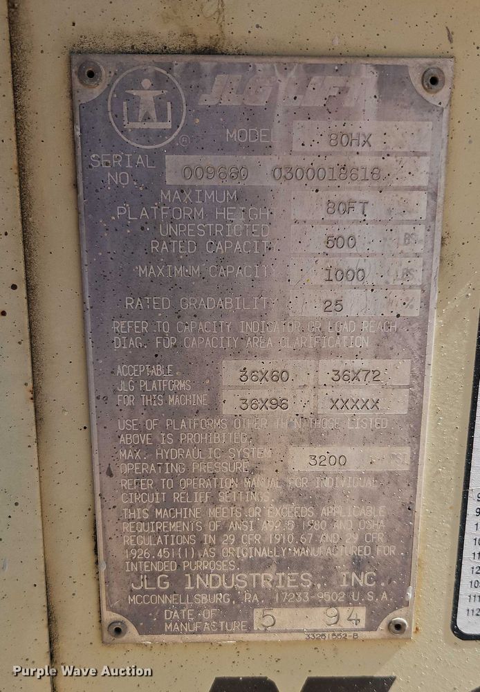 image for item EO4508 1994 JLG 80HX boom lift