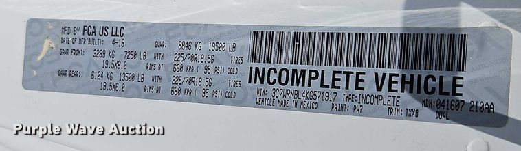 image for item EO4514 2019 Dodge Ram 5500 bucket truck